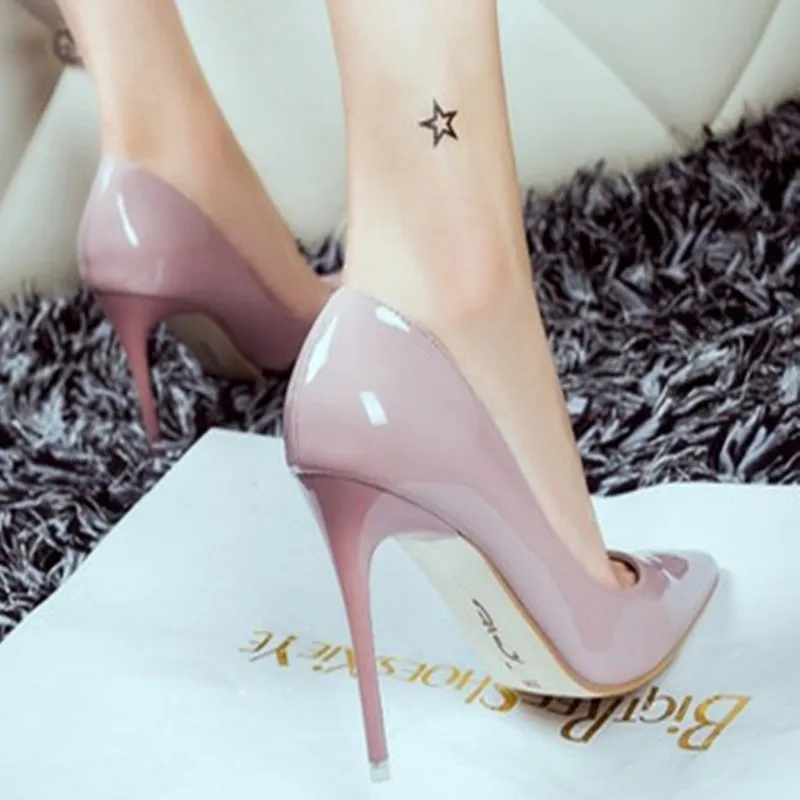 

2019 spring and summer new nude color stiletto high heels female pointed work shoes patent leather large size red wedding shoes