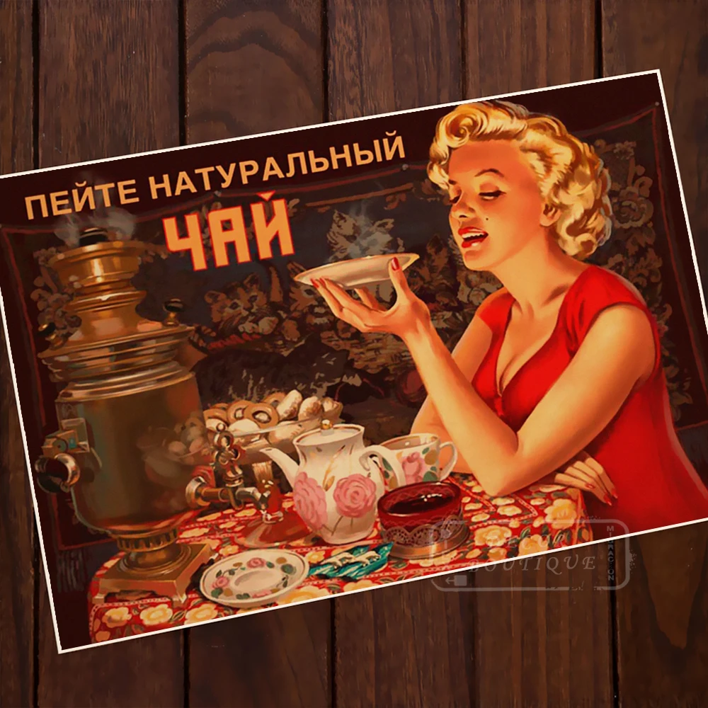 

Marilyn Monroe and birthday dinner Pin-Up USSR Soviet Vintage Retro Canvas Poster DIY Wall Home Bar Posters Home Decor Gift