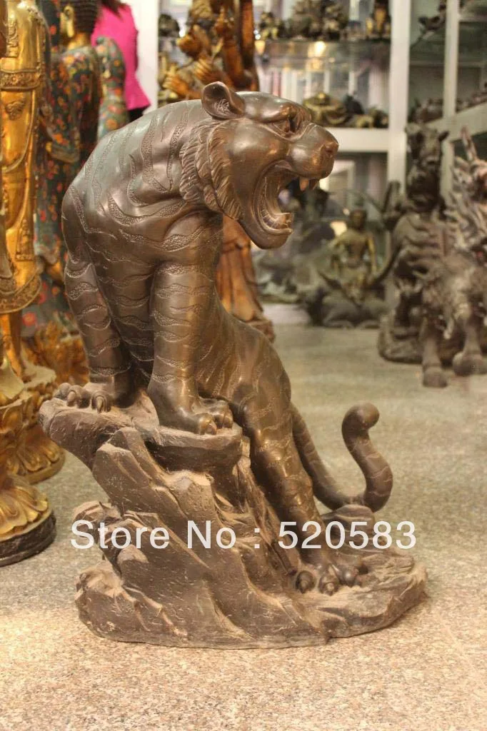 

free 27"Chinese Bronze Phylactery Ferocity Animal Tiger Tigre Lion Leo Animal Statue fast
