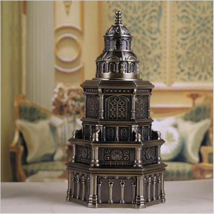 Retro Church Shape Bronze Color Metal Automatic Toothpick Box Toothpick