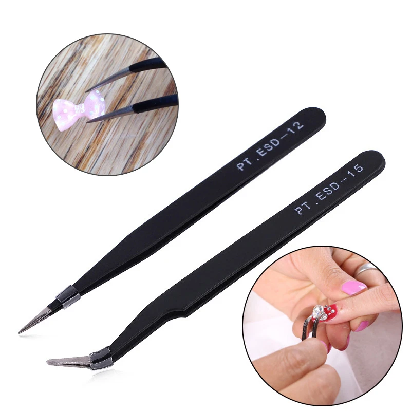 Nail Art Curved Straight Tweezers Ultra Fine Stainless Steel Tweezers