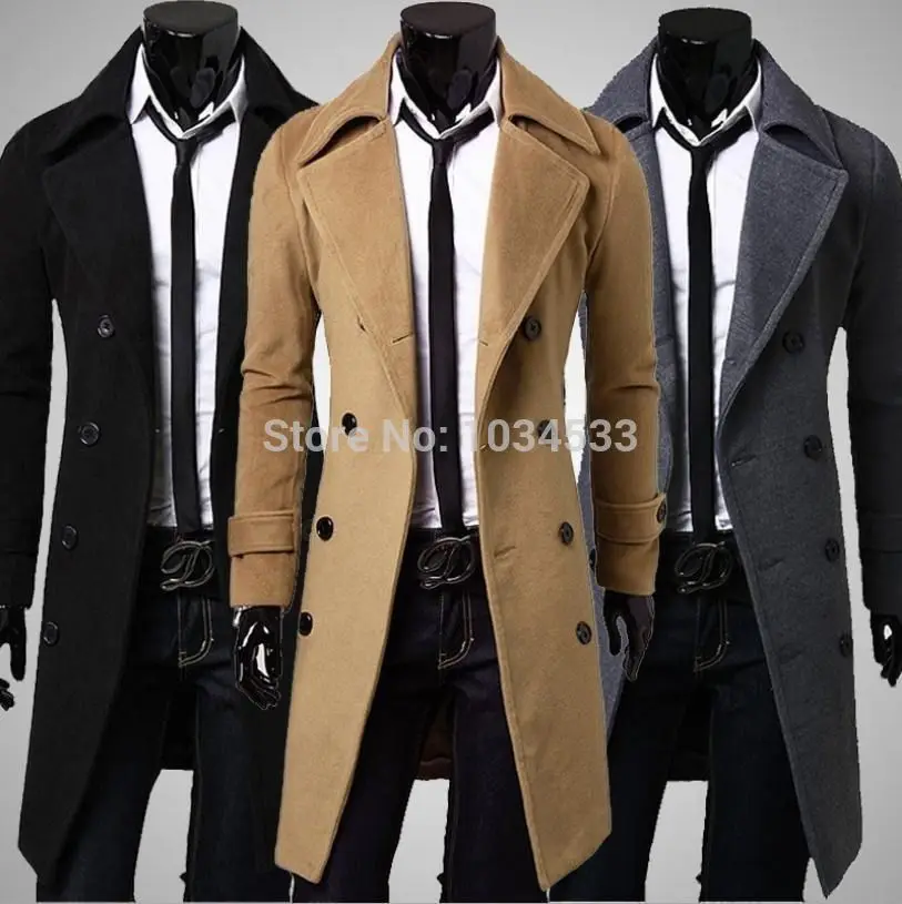 

Europe and America Men's Fashion Slim Long Jacke Overcoat Turn-down Collar Winter Velvet Warm Long Coat Outwear