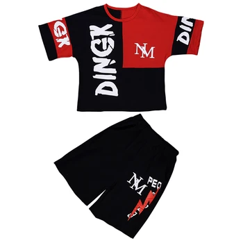 

Big Boy's Summer Sets Big Letters Color Patchwork Cotton Loose Fit T-shirts +Shorts 2PCS Clothing Sets Fashion Cool Sets