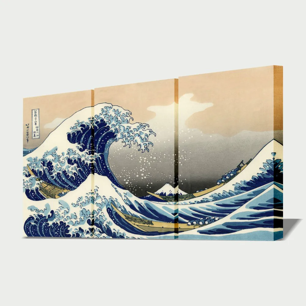 Free Shipping Japan Painting 3 Image Panels Canvas Painting The Great Wave Of Kanagawa