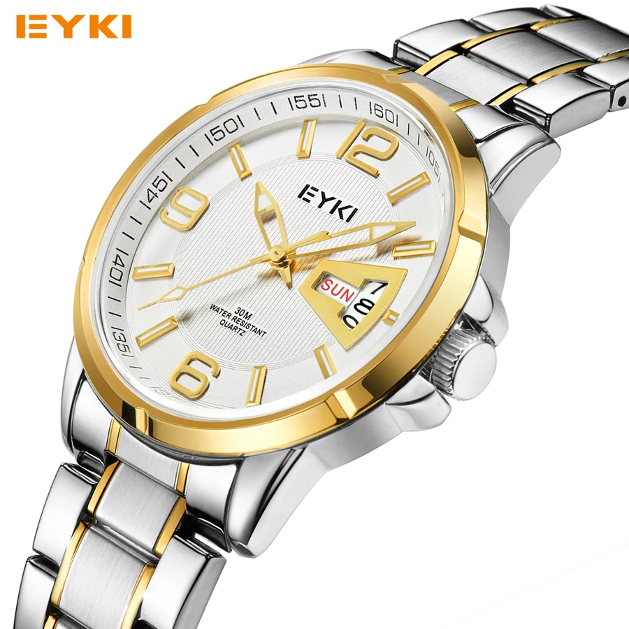 

EYKI 2017 Men's Quartz Watch Top Brand Full Steel Luminous Hands Date Week Hour Clock Man Fashion Casual Business Dress Watches