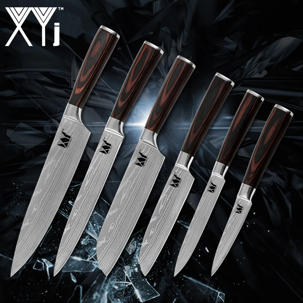 

XYj 6pcs Set Kitchen Stainless Steel Knives Color Wood Handle Sharp Thin 7cr17 Blade Knives Fish Meat Fruit Cooking Accessories
