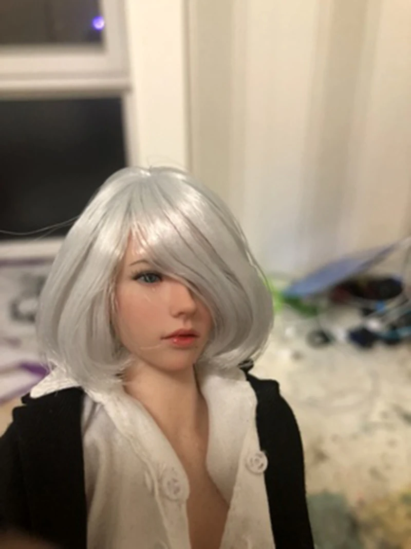 Коллекционная модель 1/6 масштаб 2B PS4 NieR Automata голова лепить резные короткие белые окрашенные волосы модель для 12 дюймов фигурка тела