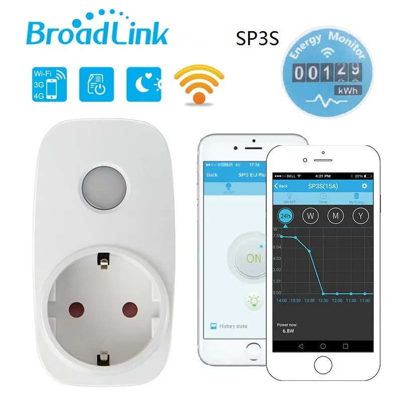 

Broadlink SP3S SP3 16A Smart Plug EU Work with Amazon Alexa Google Home, Remote Control Timing WiFi Switch Mini Socket Outlet