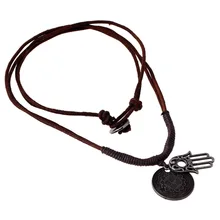 Men Fashion Jewelry 2016 Leather Necklace Bronze Hand Pendant Women Casual Rope Braided Chain Female Trendy Necklaces PK-223