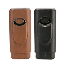 LUBINSKI 3-пальцы Путешествия сигары чехол, дерево кедра с подкладкой кожа хьюмидор с приятным сигарный резак сигары держатели подарок