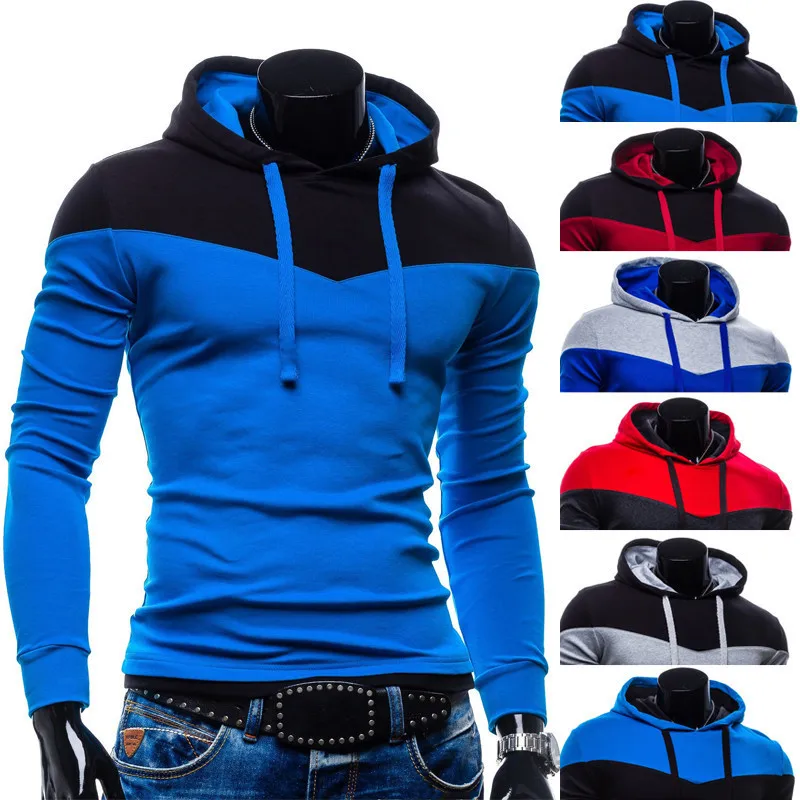 2015 New Arrival Fashion Men's Hoodies Patchwork Two Colors Napping Casual Sweatshirts Hooded Collar Men Coats 6 | Мужская одежда