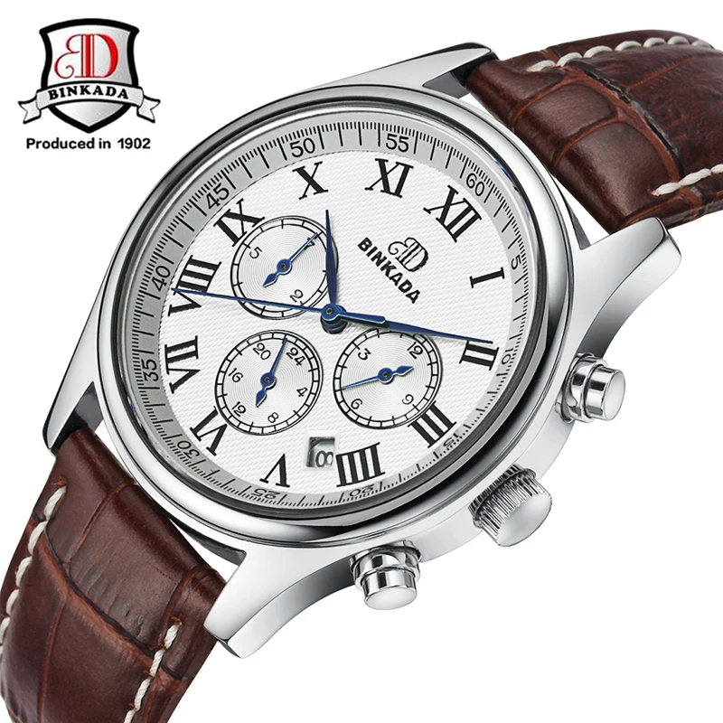 

2019 BINKADA Luxury Business Watches Men Automatic Self-wind Mechanical Watch Men Fashion Leather Band Dress Relogio Masculino
