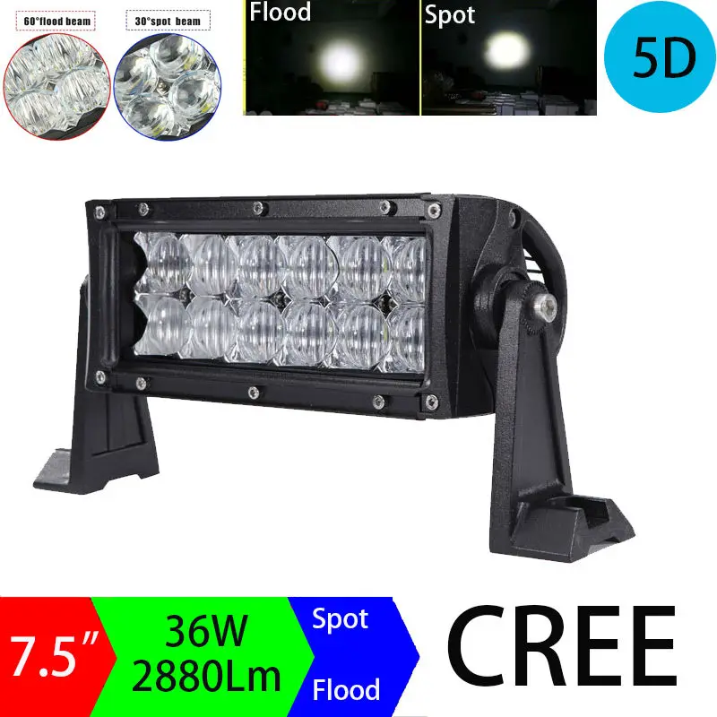 7inch CREE 36w led work light bar spot flood combo for ATV SUV tractor truck fog