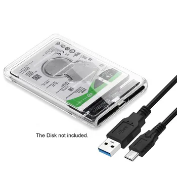 

10pcs/lot USB-C Type-C Adapter 2.5 Inch SATA SSD HDD External Enclosure Transparent for Laptop / PC for Windows