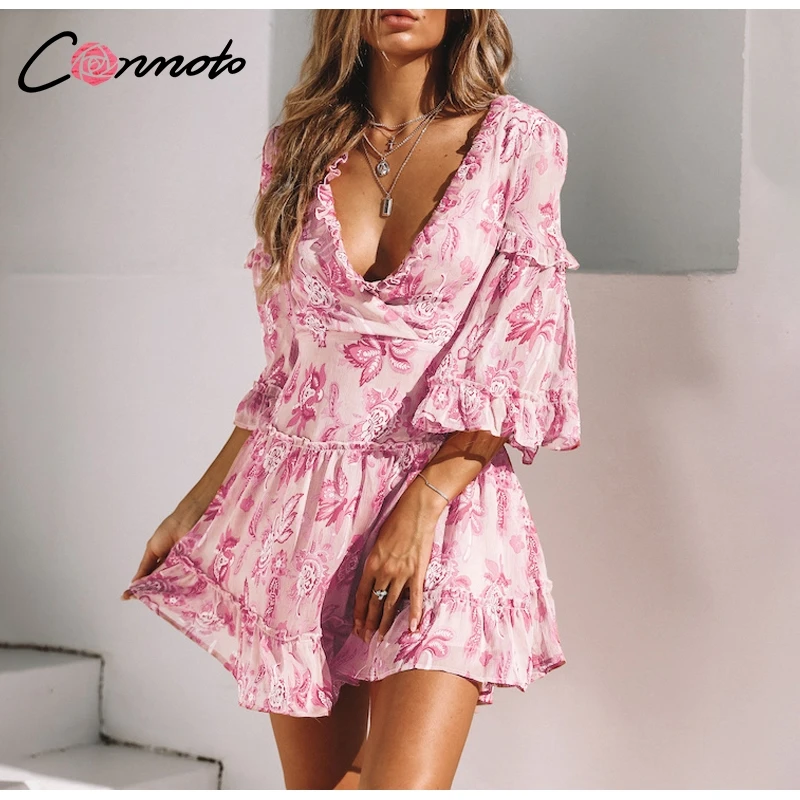 Conmoto Short Sexy Lace Up Dress Bohemian Beach Women Dress V Neck Party Ruffle Casual Dress Vestidos See Through Autumn Winter Conmoto Short Sexy Lace Up Dress Bohemian Beach Women Dress V Neck Party Ruffle Casual Dress Vestidos See Through Autumn Winter