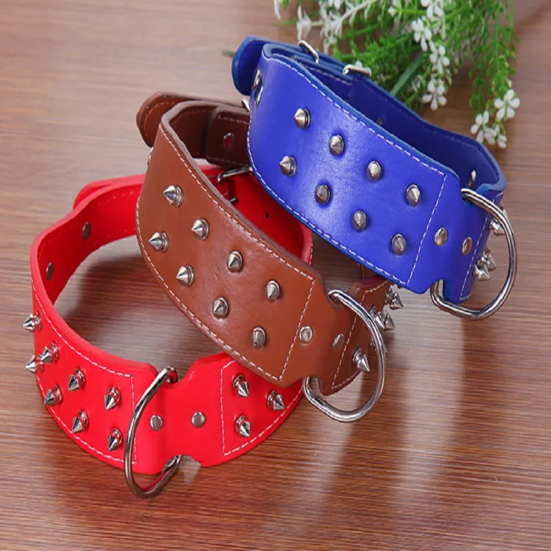 2inch Width Cool Sharp Spiked Studded Leather Dog Collar 15 24" For
