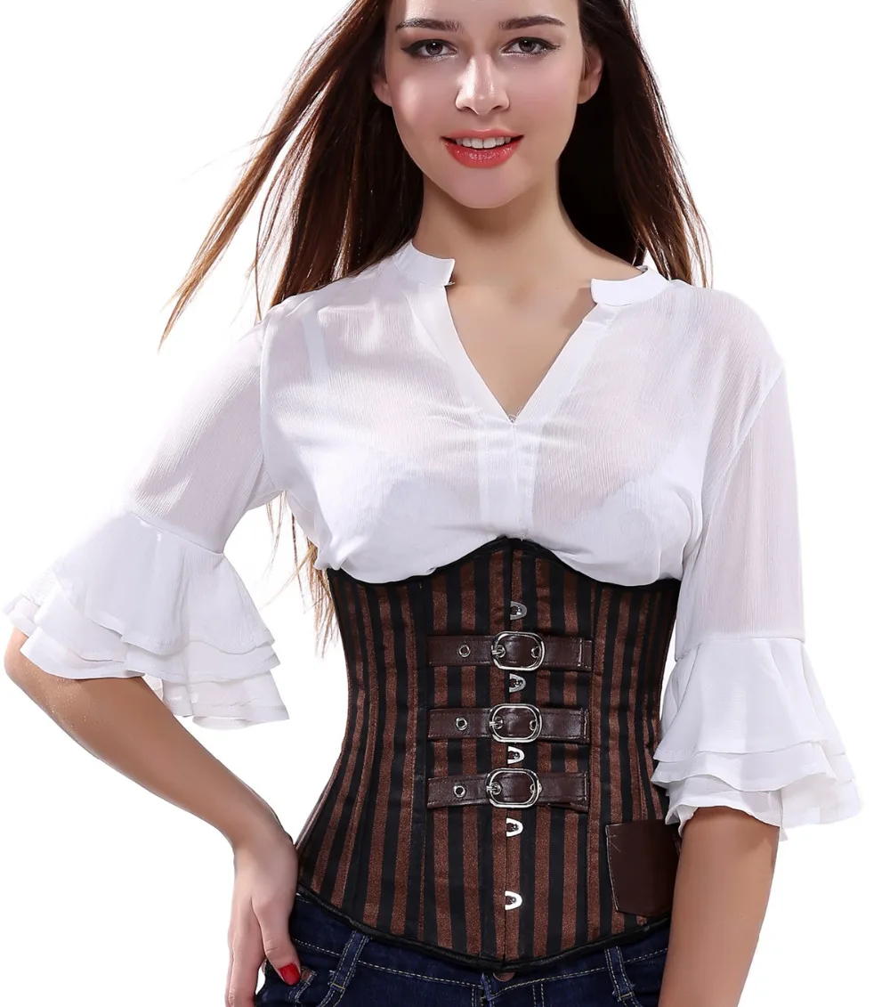 Gothic Steampunk Corset Underbust Burlesque Leather Bustier Showgirl