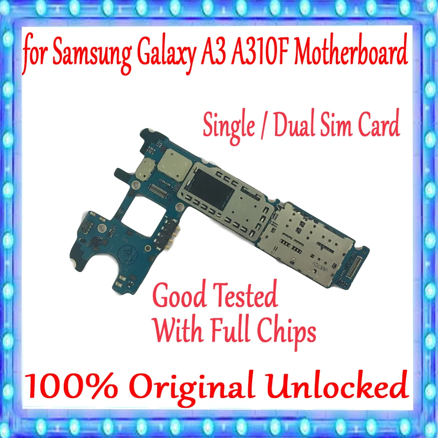 

For Samsung Galaxy A3 A310F Motherboard Single / Dual Sim Card,100% Original unlocked for Samsung A310F Logic board+Full Chips