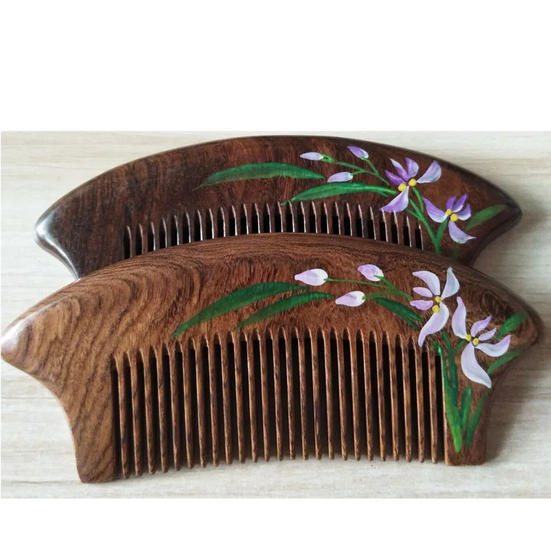 

Professional Hand painted Hair Care Styling Tools Natural Sandalwood Comb Hair Health Anti-static Massage Brushes