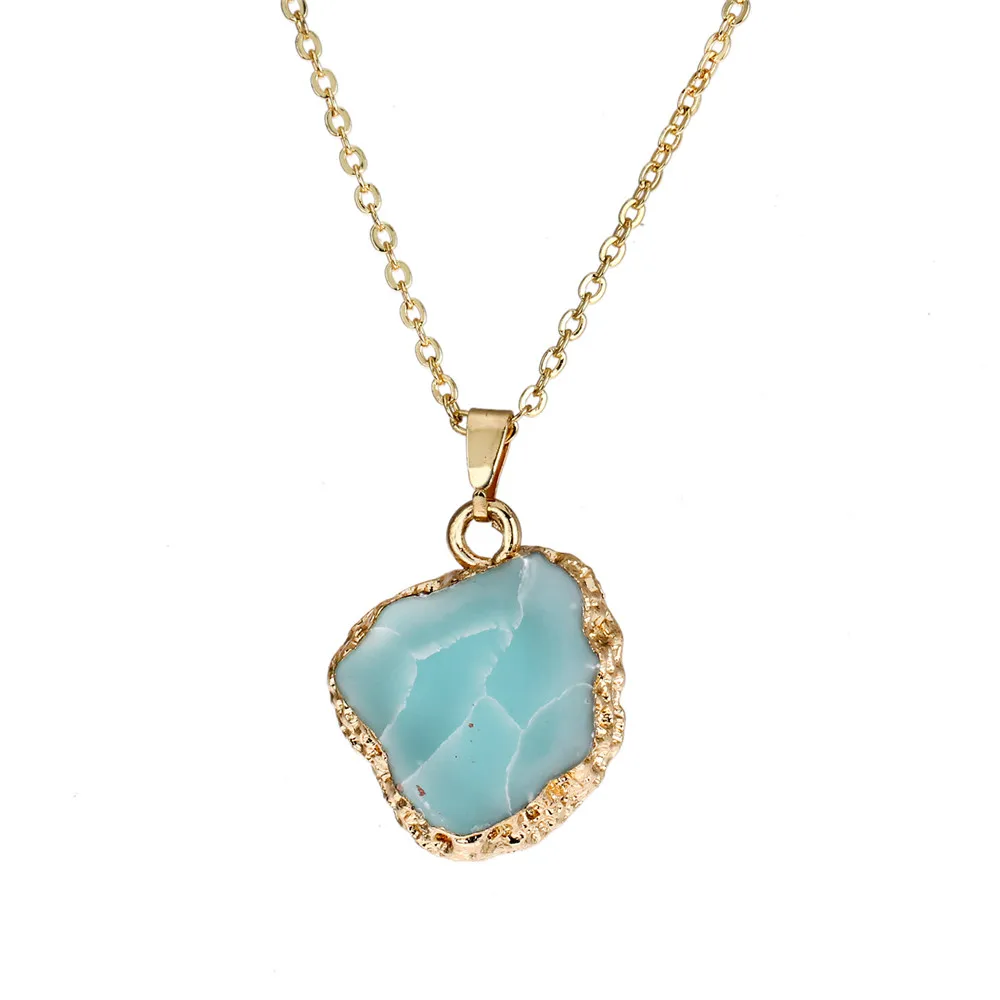 Irregular-Blue-Stone-Gold-Necklace-Copper-Chain-Bar-Necklace-Bright-Blue-Raw-Stone-Pendant-Layer-Necklace