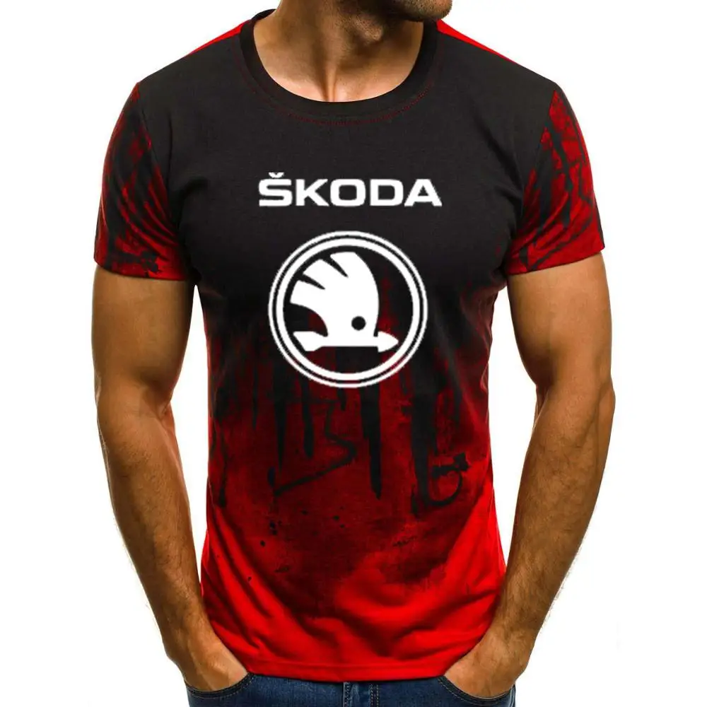 

Mens Short Sleeve Skoda Car Logo Mens T-shirt Summer casual Cotton Gradient T shirts Fashion Hip Hop Harajuku Male Brand Tee