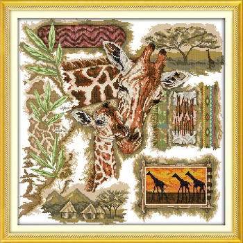 

The African giraffes Animal Cotton cross stitch kits 14ct white 11ct printed embroidery DIY handmade needle work wall home decor