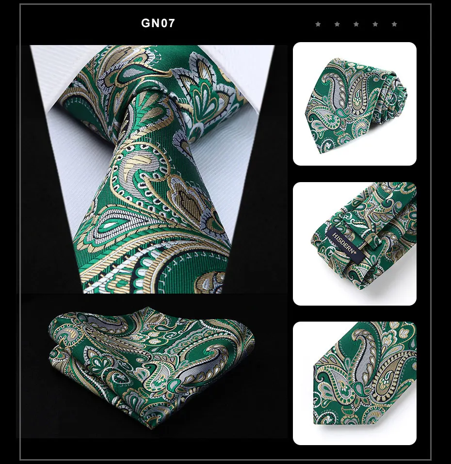 Hisdern зеленый галстук нагрудный платок твердый Пейсли Набор платков и галстуков Для мужчин модные в шахматную клетку 8,5 см шелковые ткани подарок для Для мужчин GN
