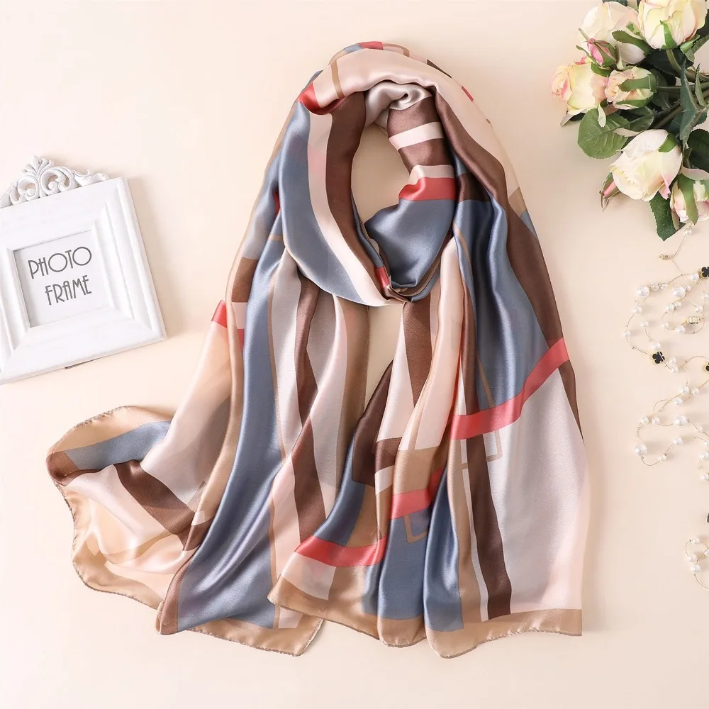 

luxury brand new geometiric women's scarf fashion lady silk scarves print soft shawls pashmina foulard femme 2019 bandana