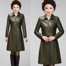 Элегантный Женский Тренч из искусственной кожи, большие размеры 5XL, Модный женский весенне-осенний тонкий длинный плащ из искусственной кожи, зеленый, черный