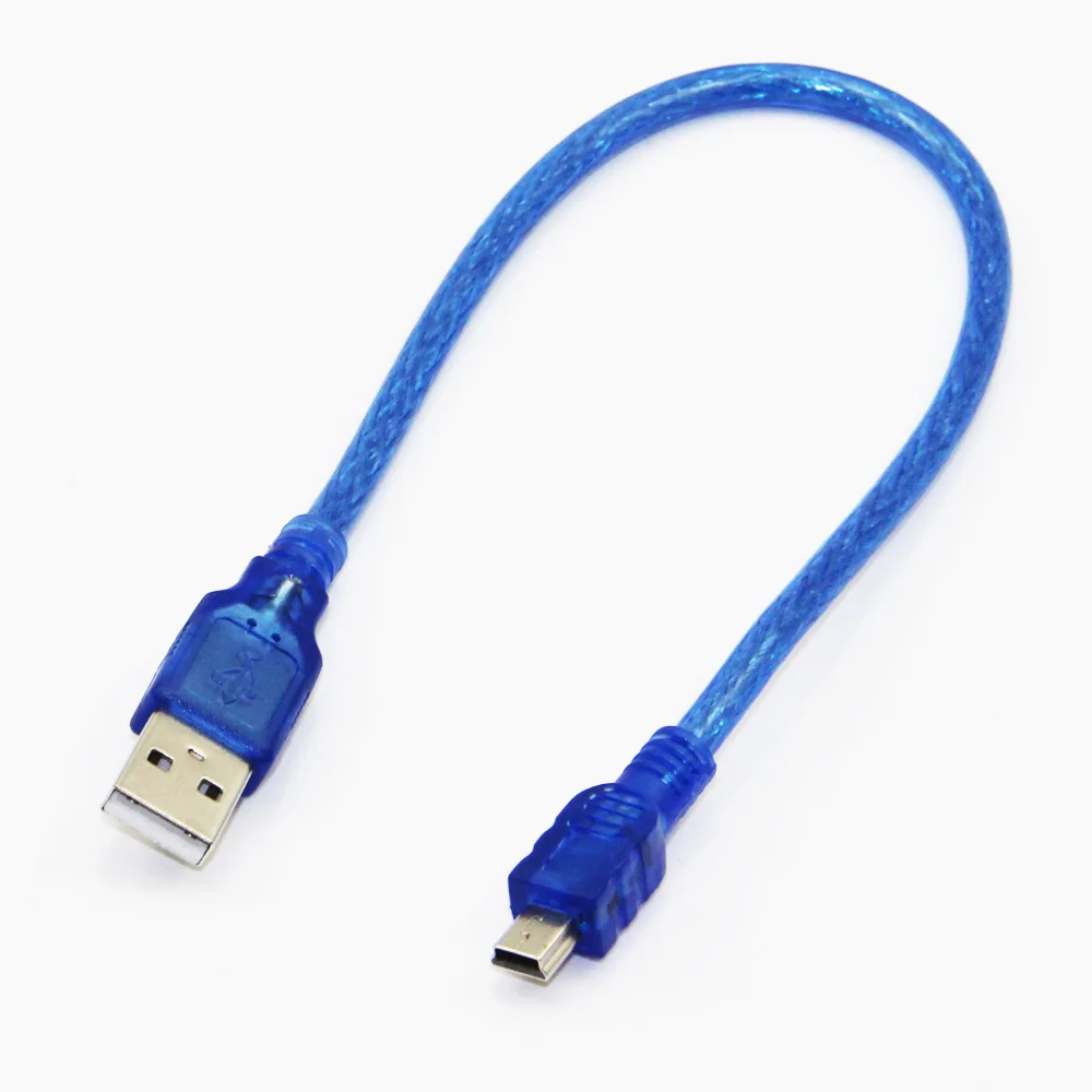 30cm Mini 5P USB Cable USB 2.0 Type A Male to Mini 5P Male Data Cable For MP3/4 Speakers Cameras Dual Shielding( Foil+Braided)
