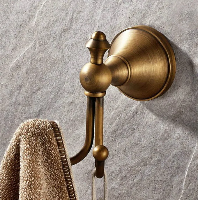 Wall Mounted Vintage Retro Antique Brass Bathroom Towel Coat Hooks Dual