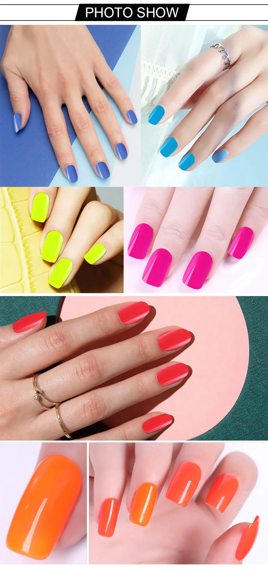 Ukiyo 10ml Fluorescent Neon Nail Gel Polish Soak Off UV Gel Nail Polish Candy Color Nail Art Gel Varnish Manicure Nails Lacquer