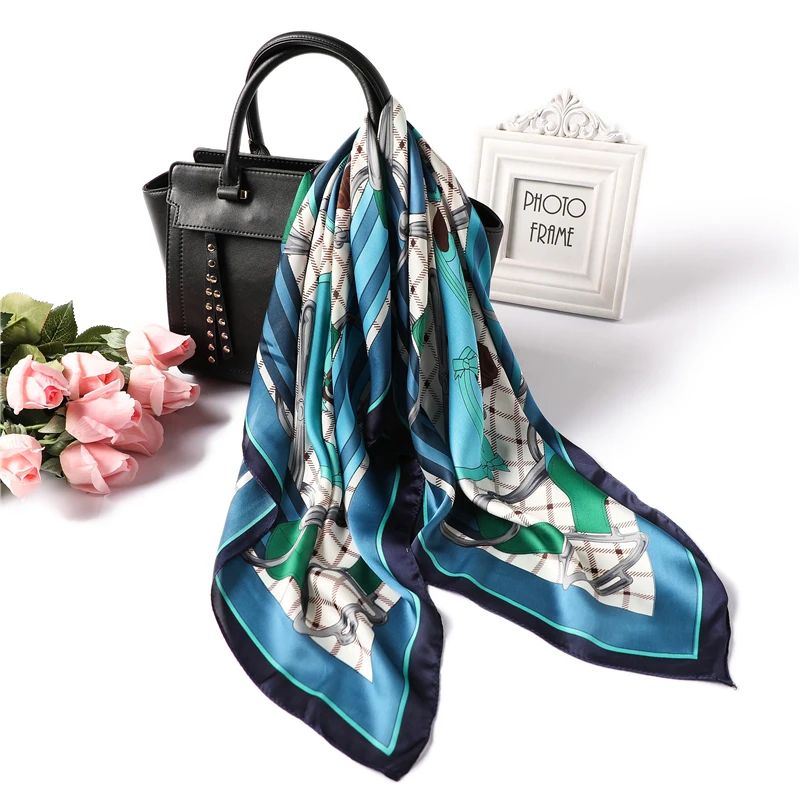 

Women Silk Scarf Square Foulard Hair Neck Scarfs for Ladies Skinny Tie Shawls Fashion Print Female Neckerchief