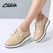 O16U Women Platform Oxfords Brogue Flats Shoes Patent Leather Lace Up Pointed Toe Brand Female Footwear Shoes for women Creepers