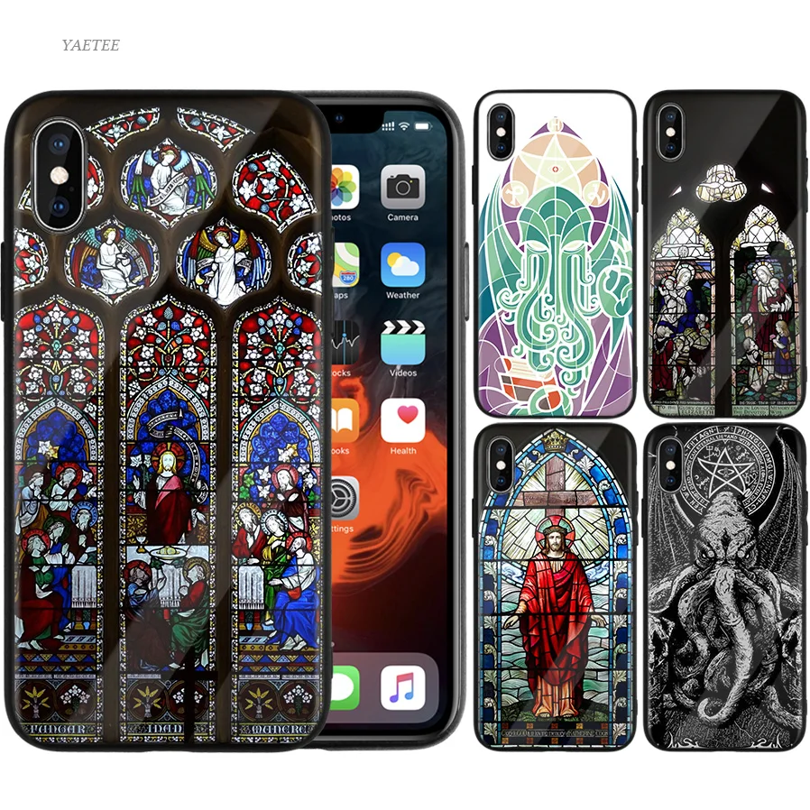 

Tempered Glass Case For iPhone 7 Cover For iPhone X 7 6 8 Dunwich Cathedral Church Of Cthulhu Case For iPhone 11 11Pro XS MAX XR