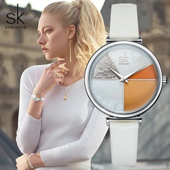 

Shengke New Women Fashion Watch Creative Dial Lady Leather Strap Quartz Clock Ladies Watches Top Brand Luxury SK Women's Watch