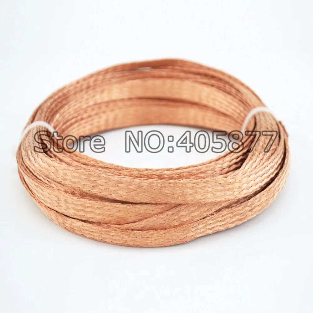 1m 3.3ft 15mm Flat Tinned Copper Braid Sleeve Screening Tubular Cable