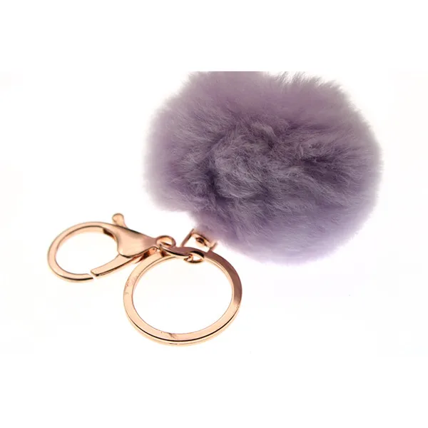 6-8cm 16 Colors Fluffy Rabbit Fur Ball Key Chain Cute Cream Black Pompom Artificial Rabbit Fur Keychain Women Car Bag Key Ring purple
