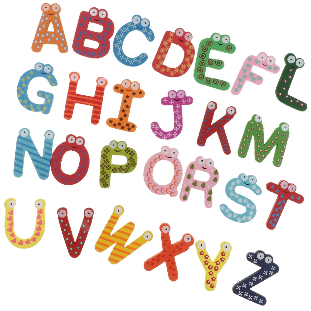 26PCS Wooden A-Z Alphabet Letters Fridge Magnet Baby Child Kids Educational Toys 