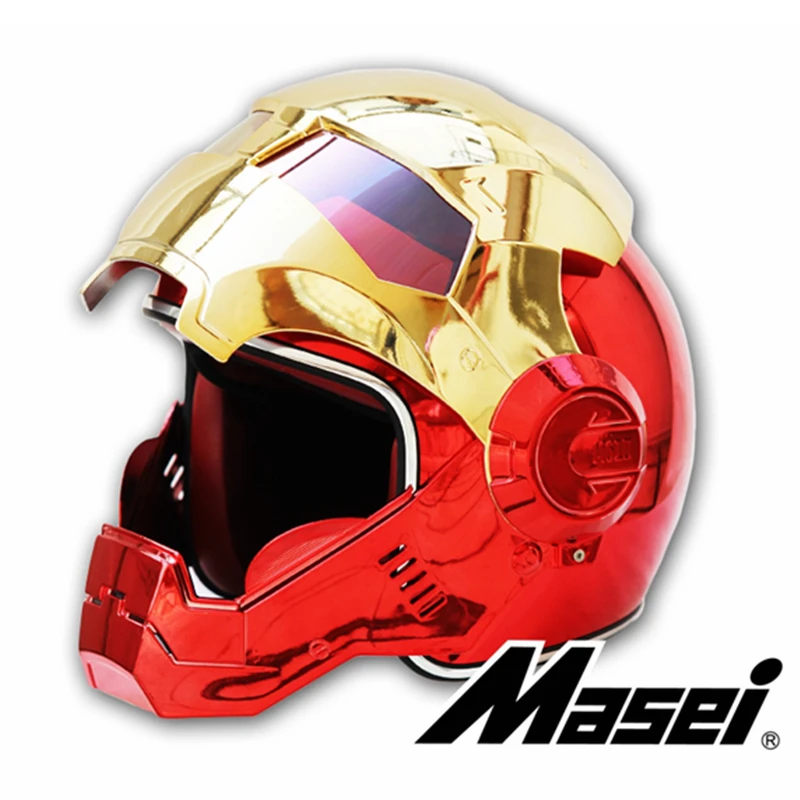 MASEI 610 хромированный гальванический Золотой Красный Железный человек шлем мотоциклетный шлем полуоткрытый шлем ABS Мотокросс fas