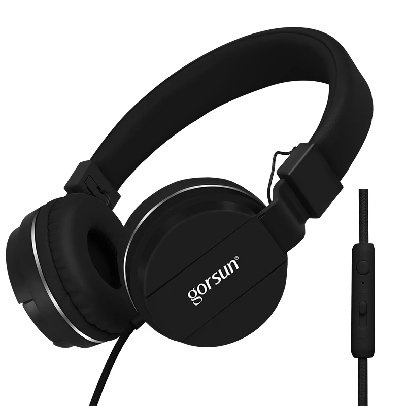 Gorsun GS779 наушники с микрофоном Регулятор громкости над ухом гарнитуры Бас Звук Музыка для ПК телефона - Цвет: Черный