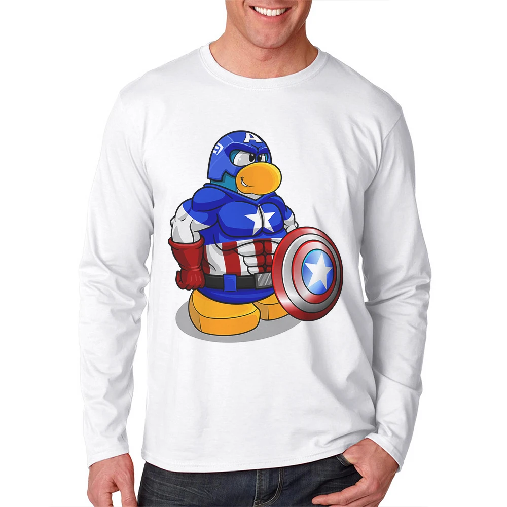 

2019 Newest Men T-Shirt Captain America Printing Cotton Man T Shirts Long Sleeve Basic Tee Shirts Cool Tops Funny Mens Tshirt