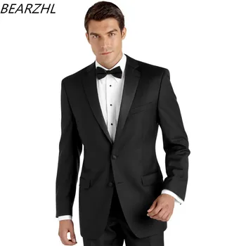 

men's dress suit slim fit custom made groom tuxedos black high quality 2019
