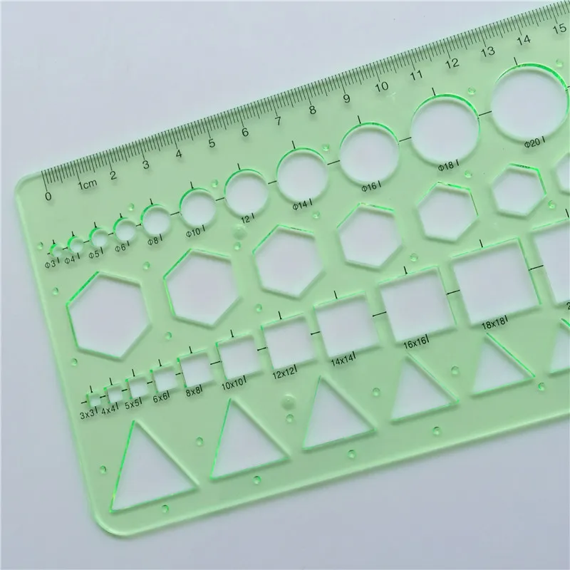 1 шт., Геометрическая линейка 22*10,5 см, зеленый пластиковый измерительный инструмент для студентов в лаборатории, школьные принадлежности