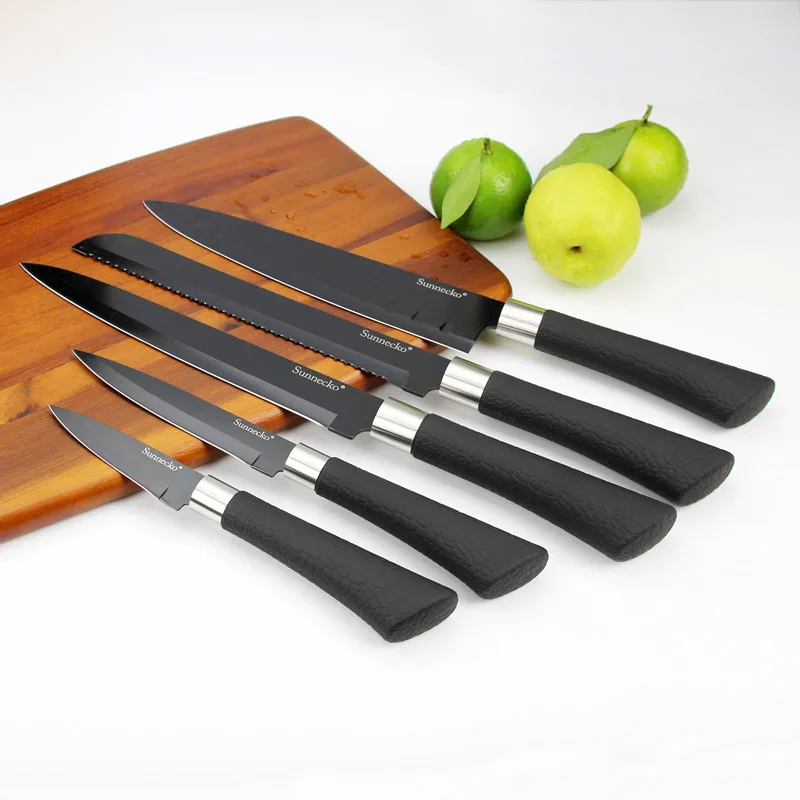 

SUNNECKO 5PCS Kitchen Knife Set Non-stick Blade Stainless Steel Knives Chef Utility Bread Slicing Paring Knife Sharp Cutter Tool
