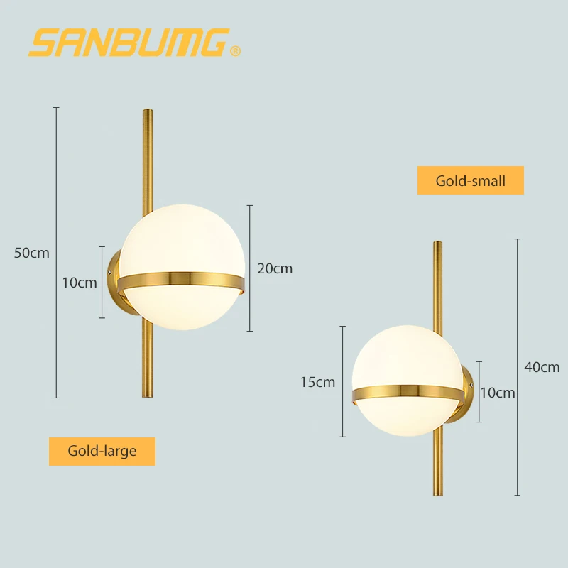 SANBUMG скандинавский настенный светильник, современный креативный стеклянный настенный светильник, круглый лунный прикроватный светильник для гостиной, коридора, кованый железный светильник ing