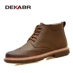 DEKABR Bullock/стильные мужские зимние ботинки ручной работы; Прошитые кожаные ботильоны высокого качества; Мужская зимняя теплая Повседневная