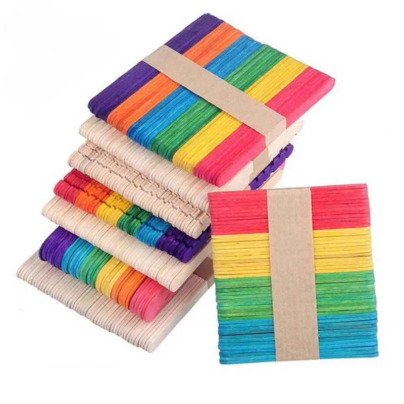 

50Pcs Children's DIY Colored Ice Cream Wooden Sticks Primary Color Popsicle Tools LXY9