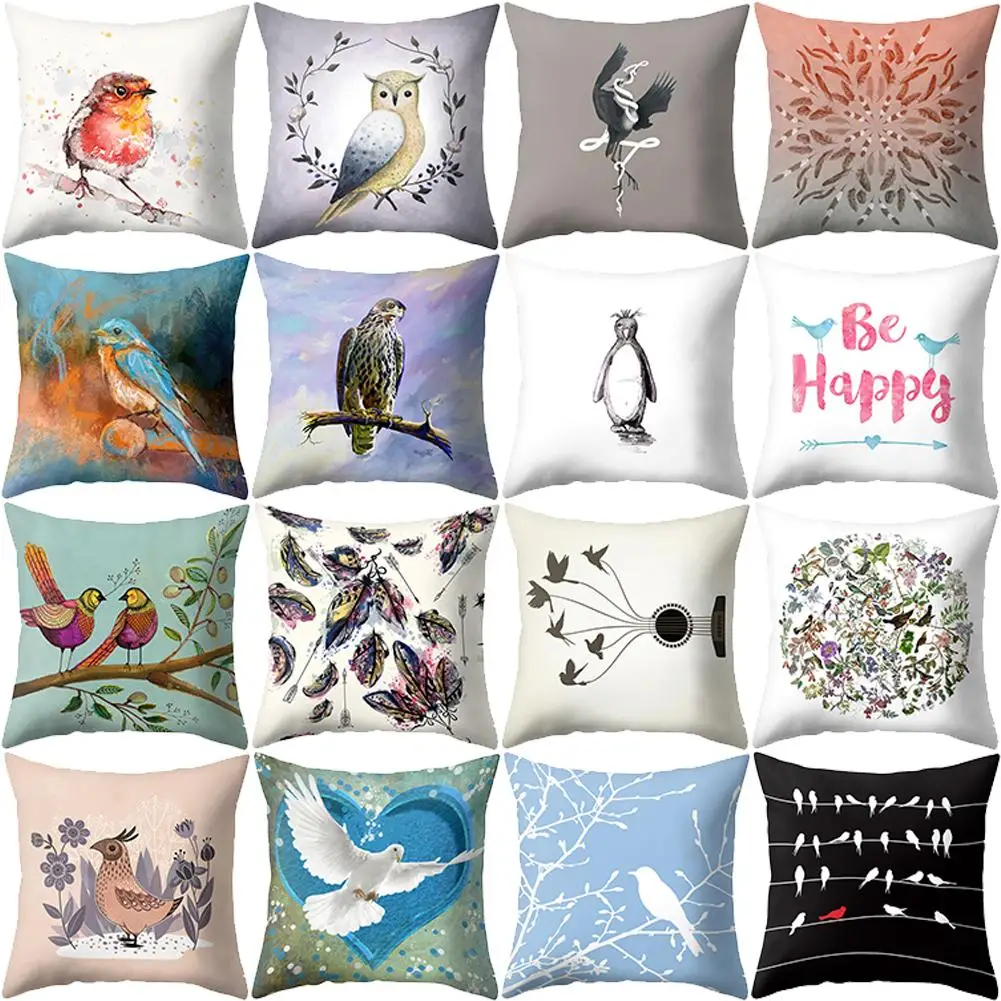 Cushion Cover Bird Owl Printed Throw Pillow Case Sofa Bed Chair Cushion Cover Home Car Decor