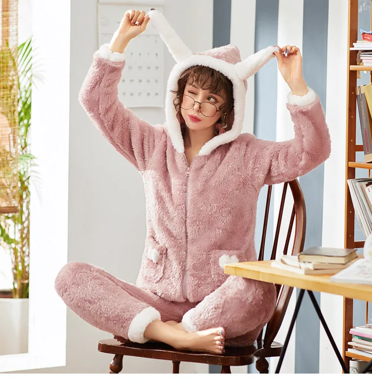 Fdfklak Большие размеры пижамы для женщин осень зима толстый пижамный комплект коралловый флис Милая Домашняя одежда Студенческая Пижама